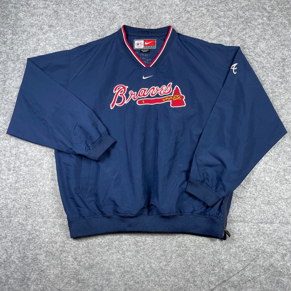 Vintage Atlanta Braves Windbreaker Mens XL Navy Nike Team V-Neck Pullover Jacket